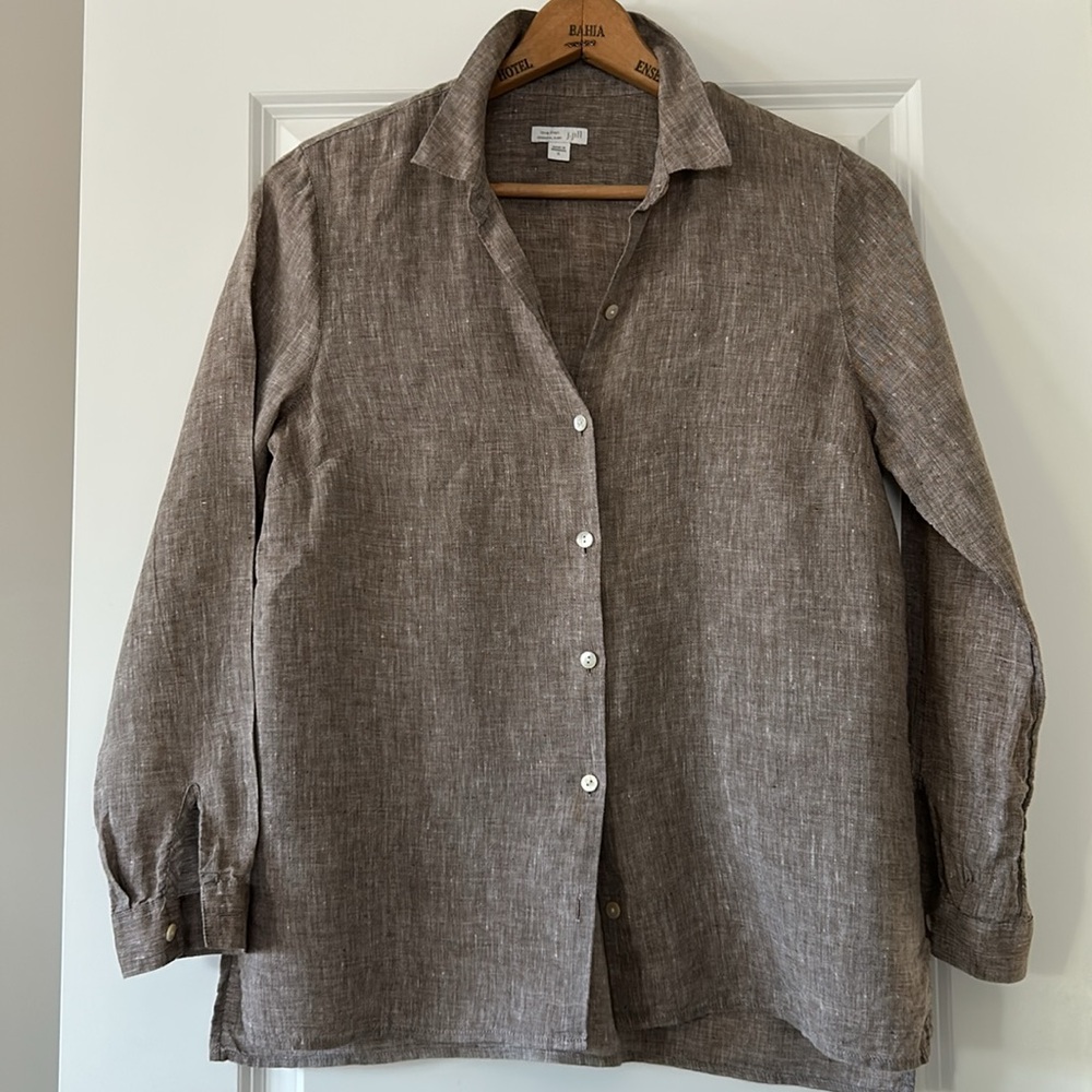 J Jill Love Linen Essential Shirt w Abalone Buttons w MEASUREMENTS! Sz Medium - Picture 3 of 14